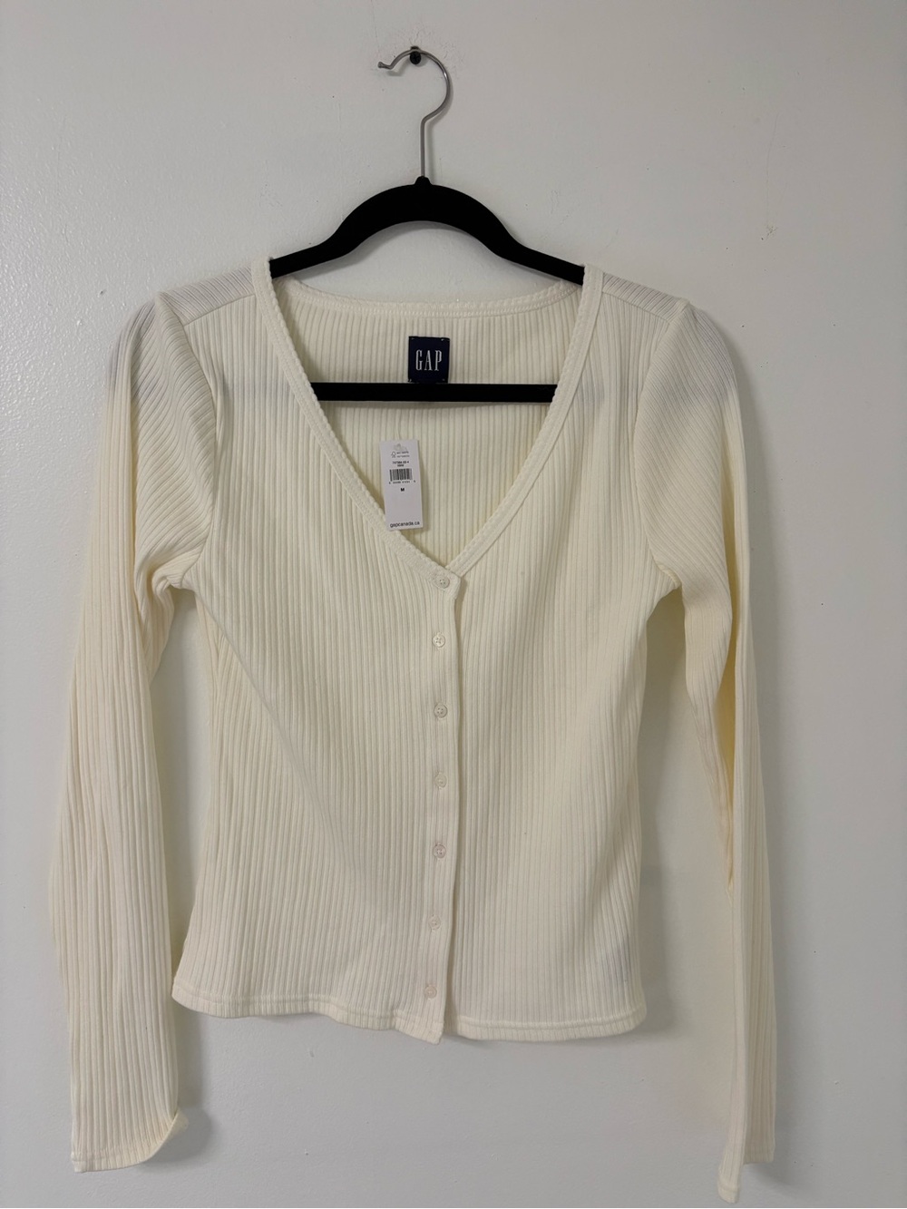 NEW GAP Women's Cream Ribbed Button Front Top